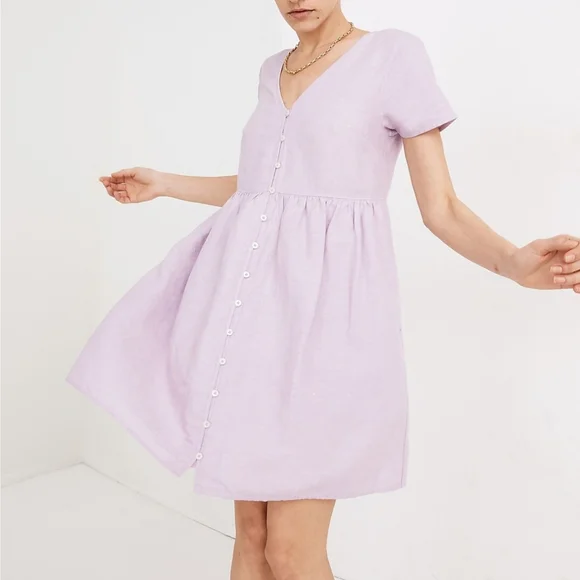 chinese dress ladies Sail to Sable Ric-Rac Button Front Linen-Blend Mini Dress, Blue / Regular 16 (XL) main image 0